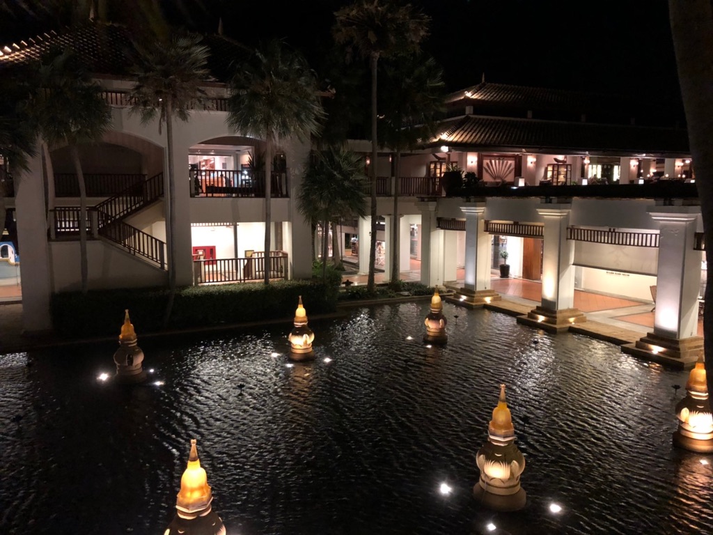 hotel entrance at night